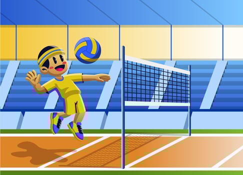 Cartoon Boy Playing Volleyball Indoor Court vector