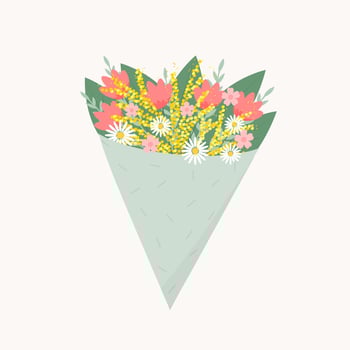 Colorful spring  bouquet on isolated background. Beautiful bunch of  flowers with long leaves  Vector illustration flat style