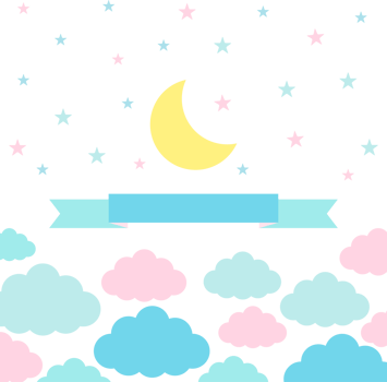 Moon, clouds and stars in pastel colors png