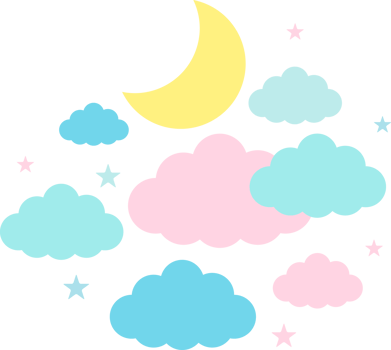 Moon, clouds and stars in pastel colors png
