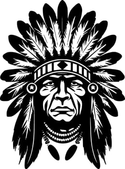 Indian Chief - Black and White Isolated Icon - Vector illustration