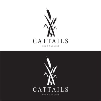 cattails or river reed grass plant logo design, aquatic plants, swamp, wild grass vector