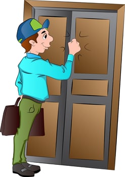 Salesman Knocking on a Door, illustration vector