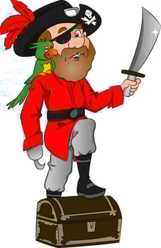 Vector of pirate with treasure chest.