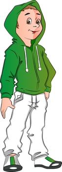 Vector of teen boy wearing hooded jacket.