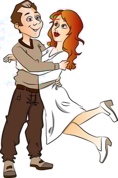 Vector of happy man lifting his girlfriend.