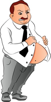 Vector of unhappy man with fat belly.