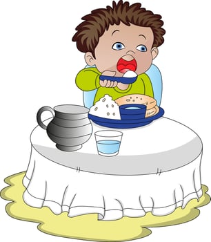 Vector of boy eating food.