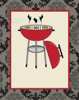 Vintage barbecue party invitation card with ornate elegant abstract floral design vector