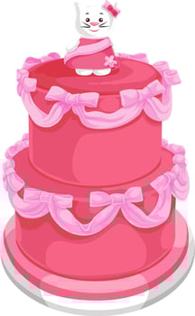 Vector of tiered cake with cat on top.