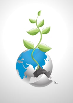 Vector of broken earth with new plant growing out of it.
