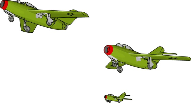 Three green air force jets vector illustration on white background