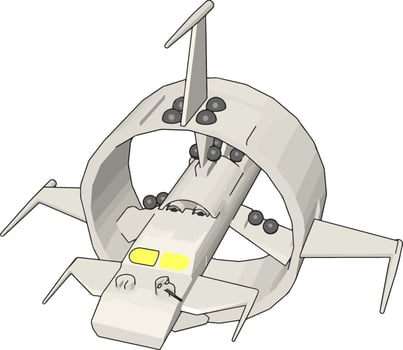 White round sci-fi battlecruiser vector illustration on white background