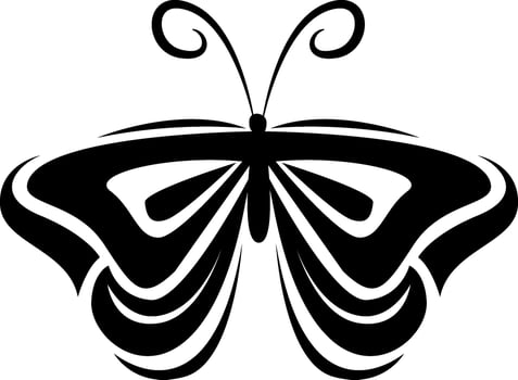 Flying butterfly tattoo, tattoo illustration, vector on a white background.