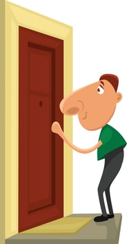 Guest knocking on the door, illustration, vector on a white background.