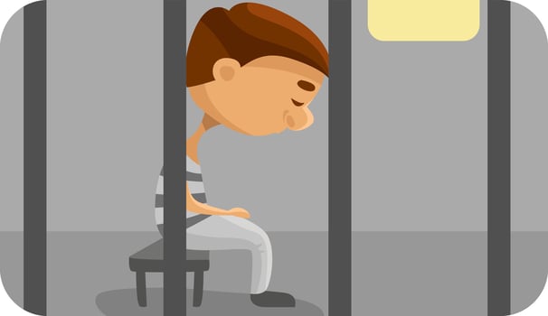Man in prison, illustration, vector on a white background.