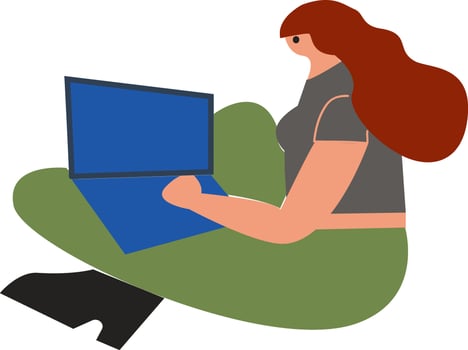 Girl working on her laptop vector