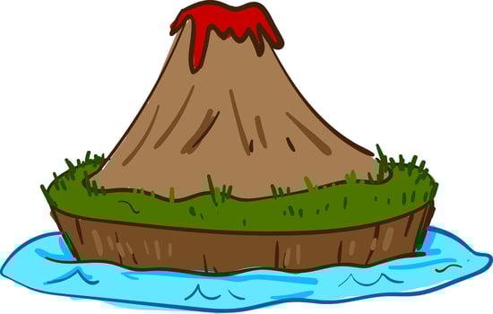 Clipart of island volcano eruption, vector or color illustration.
