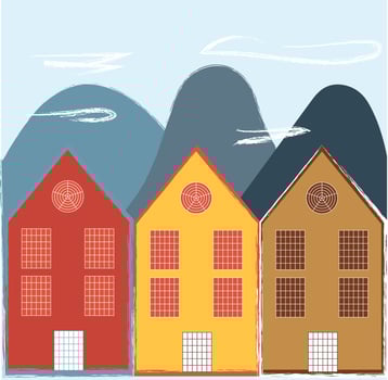 Painting of tall buildings vector or color illustration