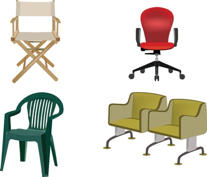 various office chairs of plastic and wood vector
