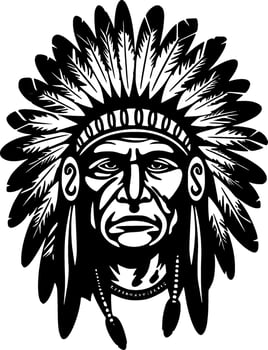 Indian Chief, Black and White Vector illustration