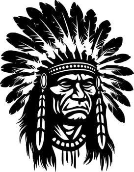 Indian Chief - Black and White Isolated Icon - Vector illustration