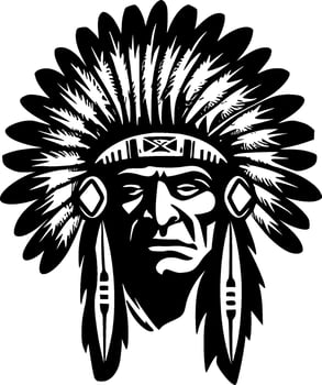 Indian Chief, Black and White Vector illustration