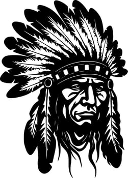 Indian Chief - Black and White Isolated Icon - Vector illustration