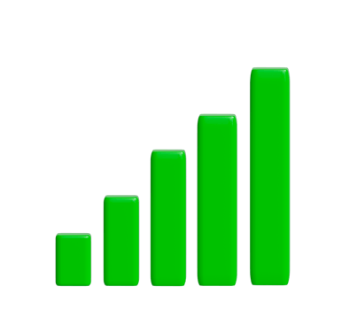 3d render, Green Bar chart.signal.Internet sign png