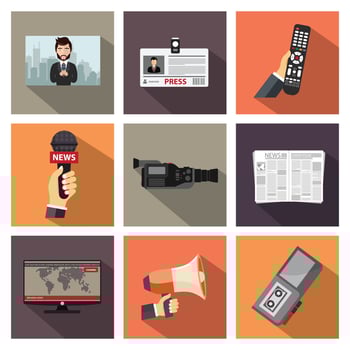 Journalism icon set. Flat vector illustration