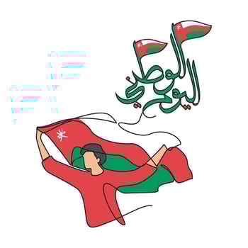 One continuous line drawing of Oman National Day with white background concept. Oman National Day in simple linear style vector illustration. Arabic Translate  Oman National Day