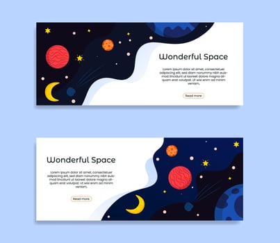 set of colorful landing page, wonder space banner vector