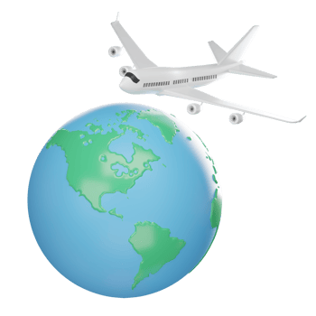 Air travel. Passenger plane and earth. Business flights. on isolated elements on white transparent background Illustration PNG 3D Rendering.