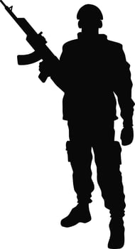 Soldier silhouette vector illustration. Military soldier graphic resources for icon, symbol, or sign. Soldier silhouette for military, army, security, war or defense