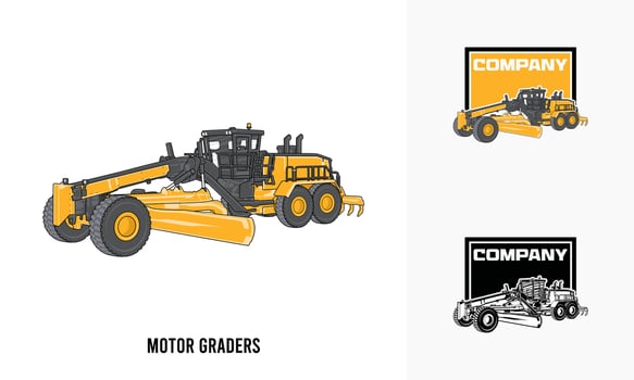 motor grader heavy equipment illustration, motor grader heavy equipment Logo Badge Template vector