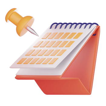Planning for business meeting calendar date icon with yellow pinned or Thumbtacks make plans on month schedule. Time management concept isolated on white transparent Illustration PNG 3D Rendering.