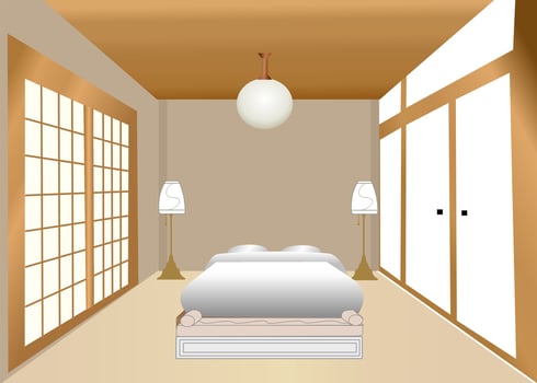 Japanese bed room decoration in muji style minimal  interior design vector