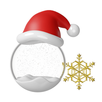 3d snow ball, ornaments glass transparent with santa claus hat, snowflake. merry christmas and happy new year, 3d render illustration png