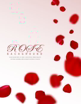 Flying rose petals banner. Pink romantic vertical background. vector