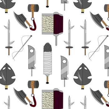 Pattern with Vector illustration of a dagger, sword. All elements are isolated
