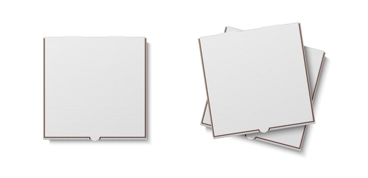 3d realistic vector icon illustration set. Top view cardboard pizza box.
