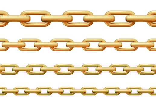 3d realistic icon illustration. Seamless golden chain. Small and gid links. vector
