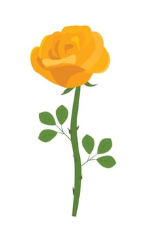 Rose flower vector illustration.  Yellow rose vector. Love flower. Floral clip art. Nature concept. Flowers and plants. Flat vector in cartoon style isolated on white background.