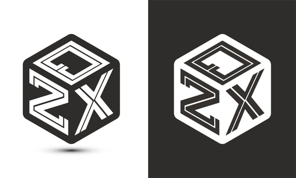 QZX letter logo design with illustrator cube logo, vector logo modern alphabet font overlap style.