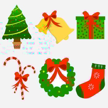 Hand drawn christmas element, tree, bell, gift vector