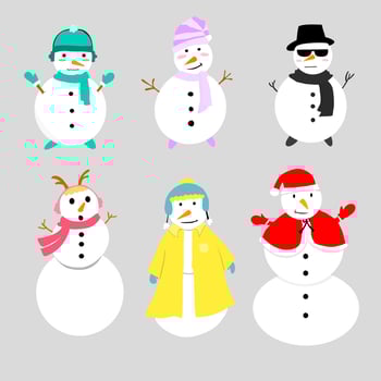 Christmas snowman characters in various poses, set cartoon christmas snowman vector