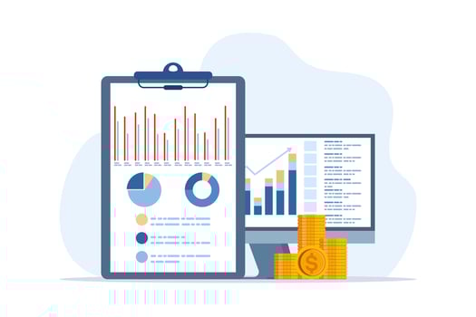 accounting or finance concept, business plan and budget, analyst, accountant, economics, calculating and analyzing personal or company budget, managing financial income, flat vector illustration.