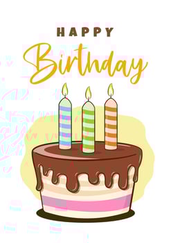Birthday card. Happy Birthday lettering and cake with candles vector