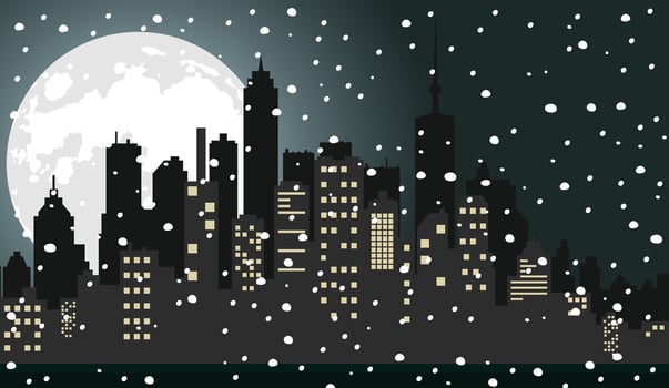 City at night, winter. Flat vector illustration