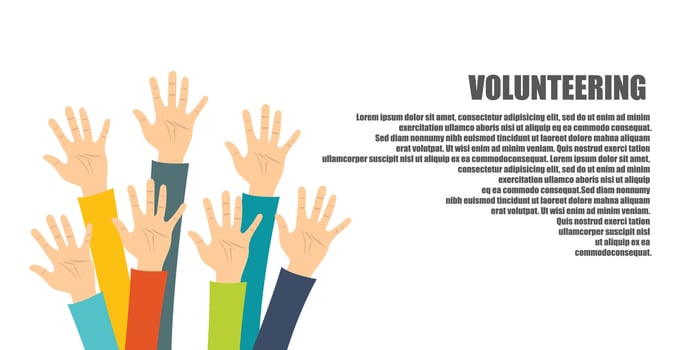 Volunteering concept. Hand raised up. Flat vector illustration
